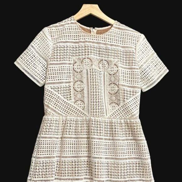 Self Portrait Patchwork Lace Mini Dress, White with  Nude,  Size 10‎ - Picture 5 of 16